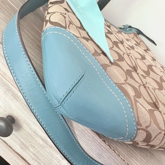 Coach Hampton Signature Jacquard Brown and Teal Hobo Bag - Picture 10 of 12